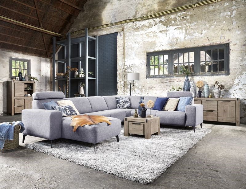 Hoekbank Puento HR-schuim zitting met relaxfunctie grey