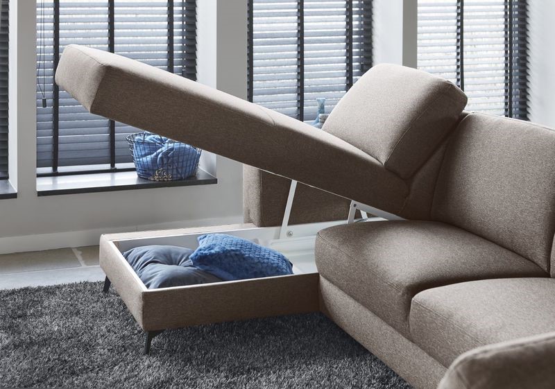 Hoekbank Mano pocketveren met viscoschuim zitting taupe