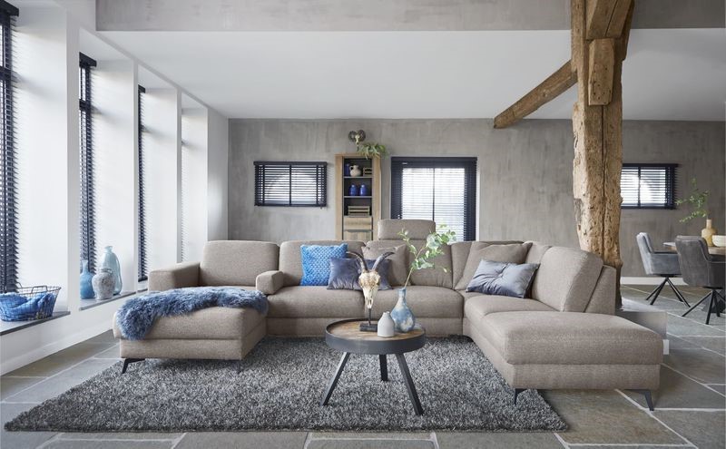 Hoekbank Mano pocketveren met viscoschuim zitting taupe