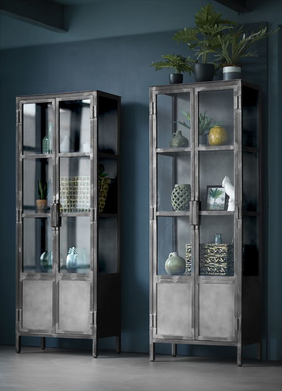 Slink speelgoed Email schrijven Vitrinekast Carpino 180 x 65 metaal 2 glasdeuren