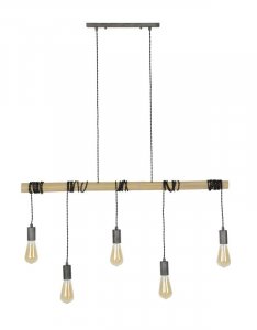 Hanglamp Sorico bamboo wikkel-oud zilver 5 lampen