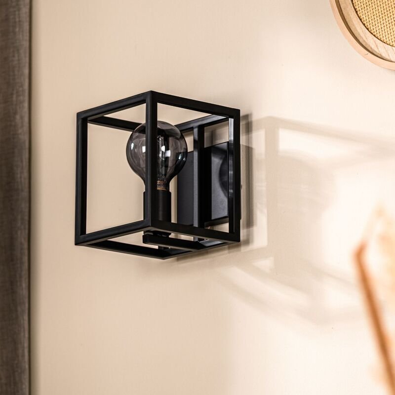 Wandlamp Tiamo zwart staal, 18x18x18 cm