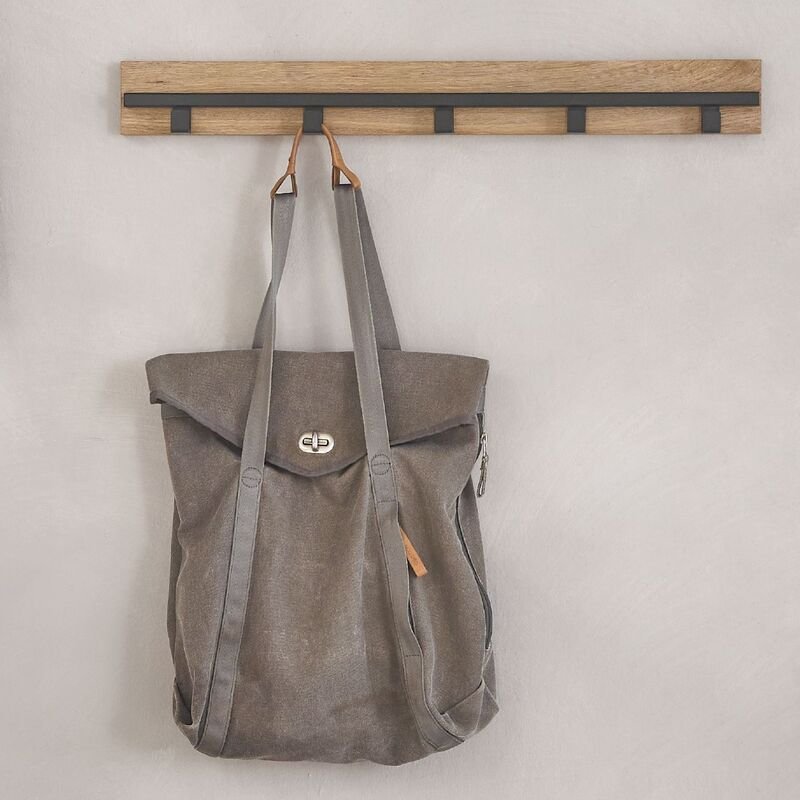 Kapstok Rimello zwart staal en licht eiken, 71x6x8 cm