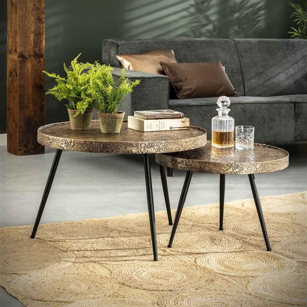 Salontafel set Ø74/ 58 metalic brons