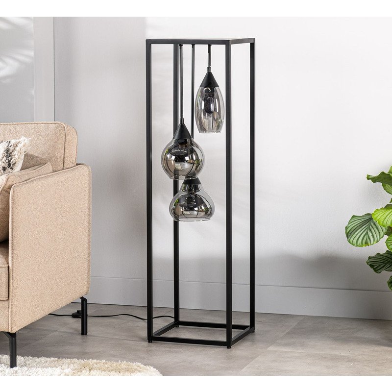 Vloerlamp Lungo frame smoke glas 3-lichts