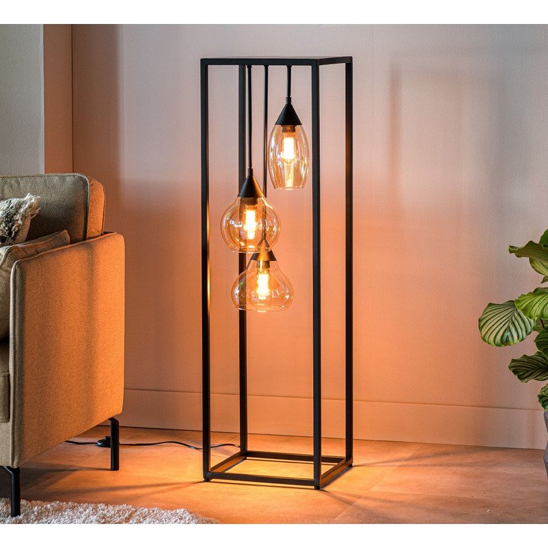 Vloerlamp Lungo frame amber glas 3-lichts