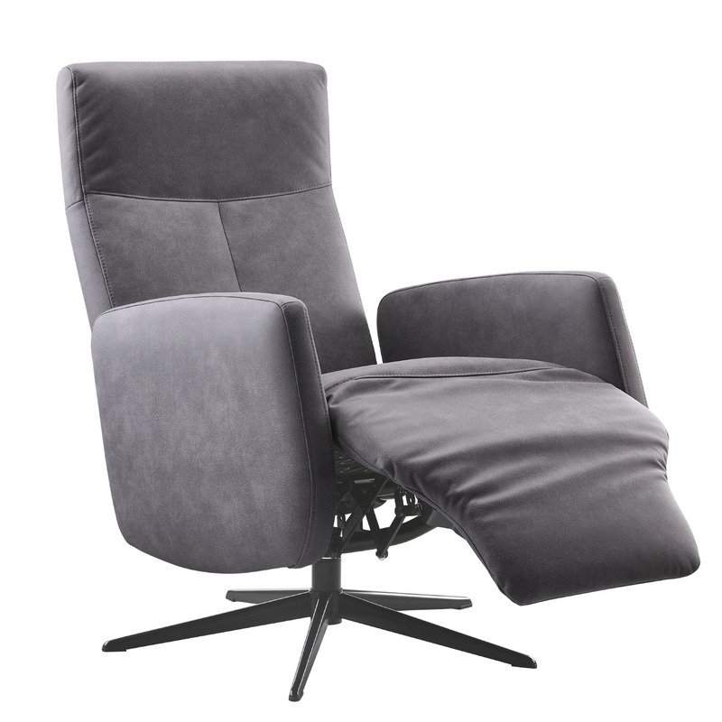 Relaxfauteuil Perfini donkergrijs met verstelbare rug en voetensteun 