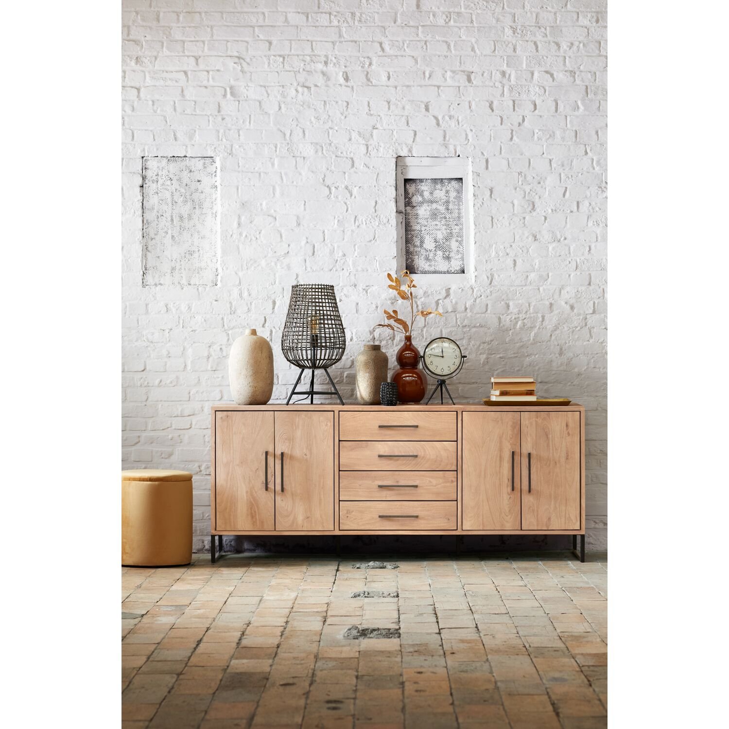 dressoir Piastra in mangohout naturel 78 x 188 x 40 cm