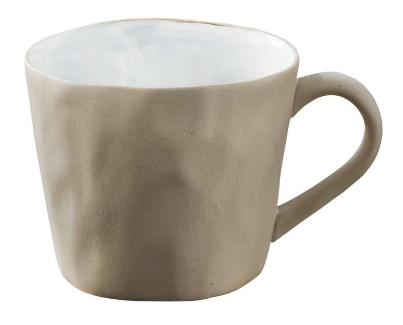 Theekop zand/wit aardewerk, 10x8,5 cm