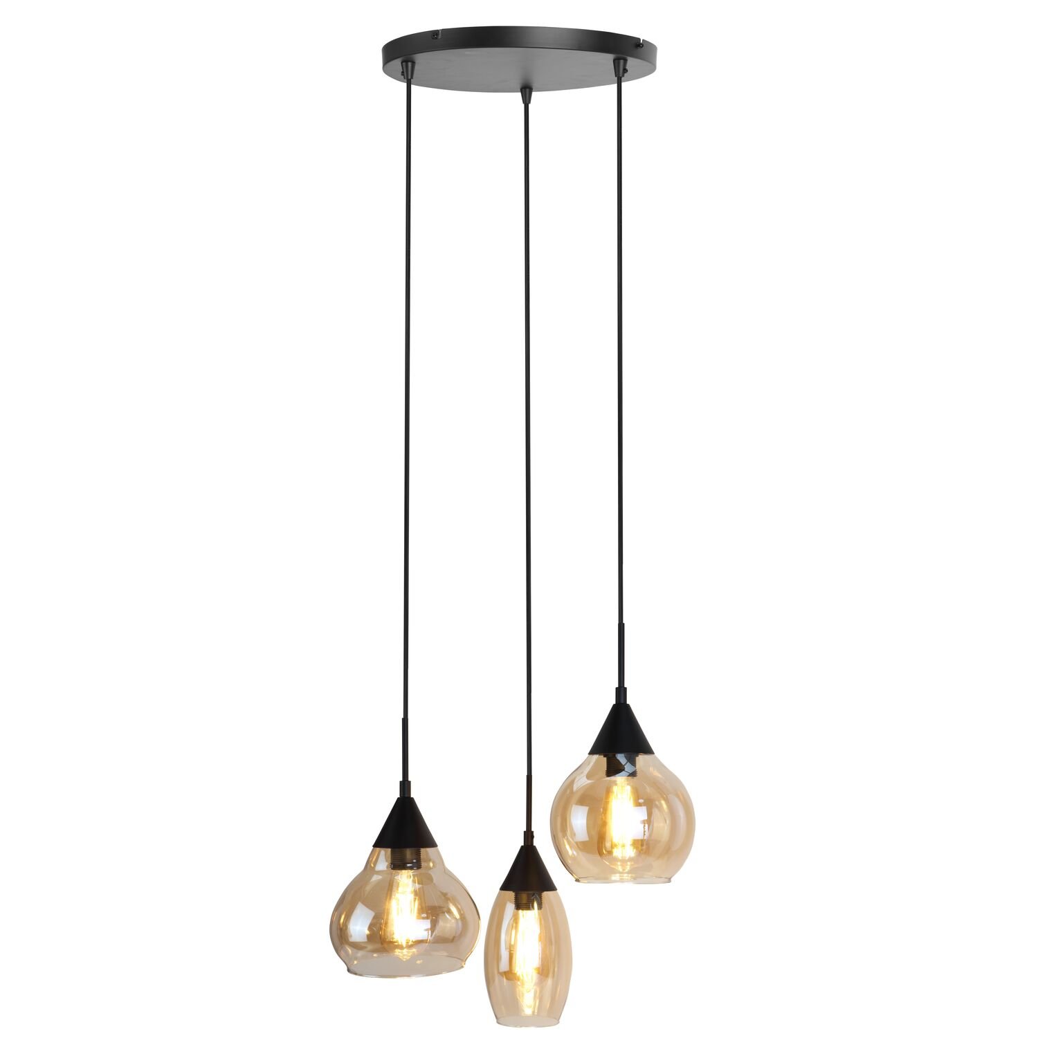 Hanglamp Lungo amber glas 3 lichts