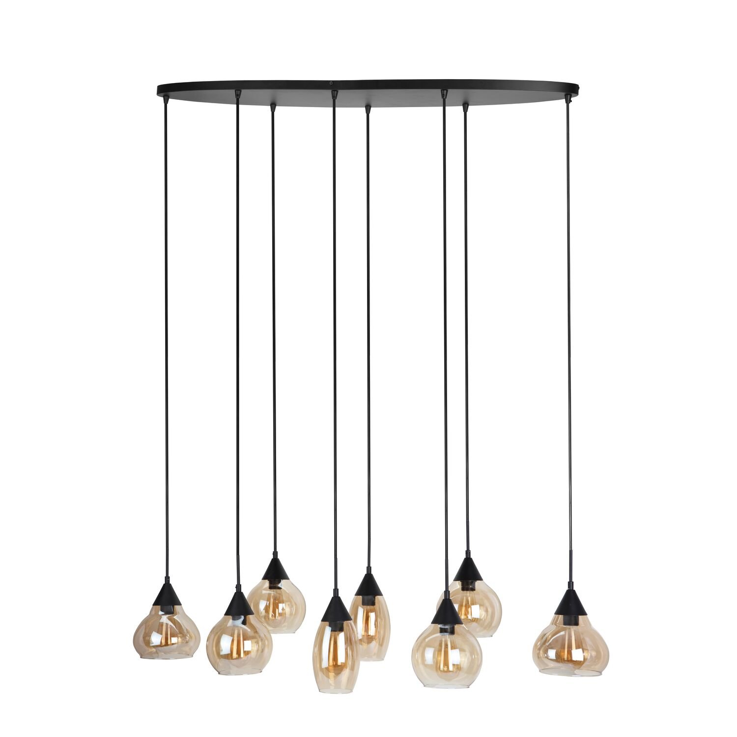 Hanglamp Lungo amber glas 8 lichts