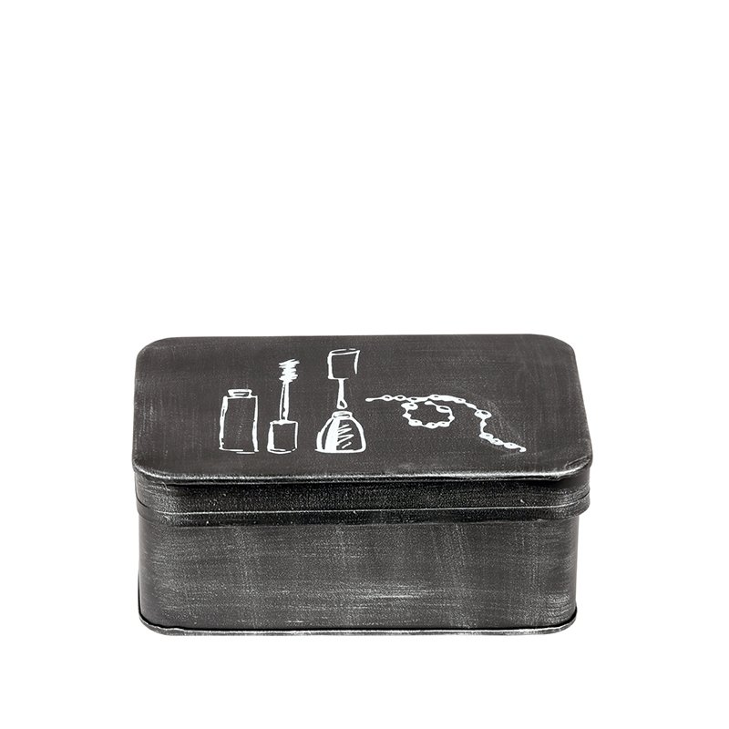 Opbergblik Make-up zwart metaal, 21x15x9 cm