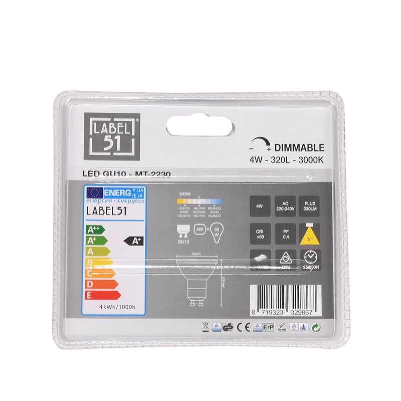 Led Spots GU10 (3 stuks) daglicht glas, 5x5,3 cm