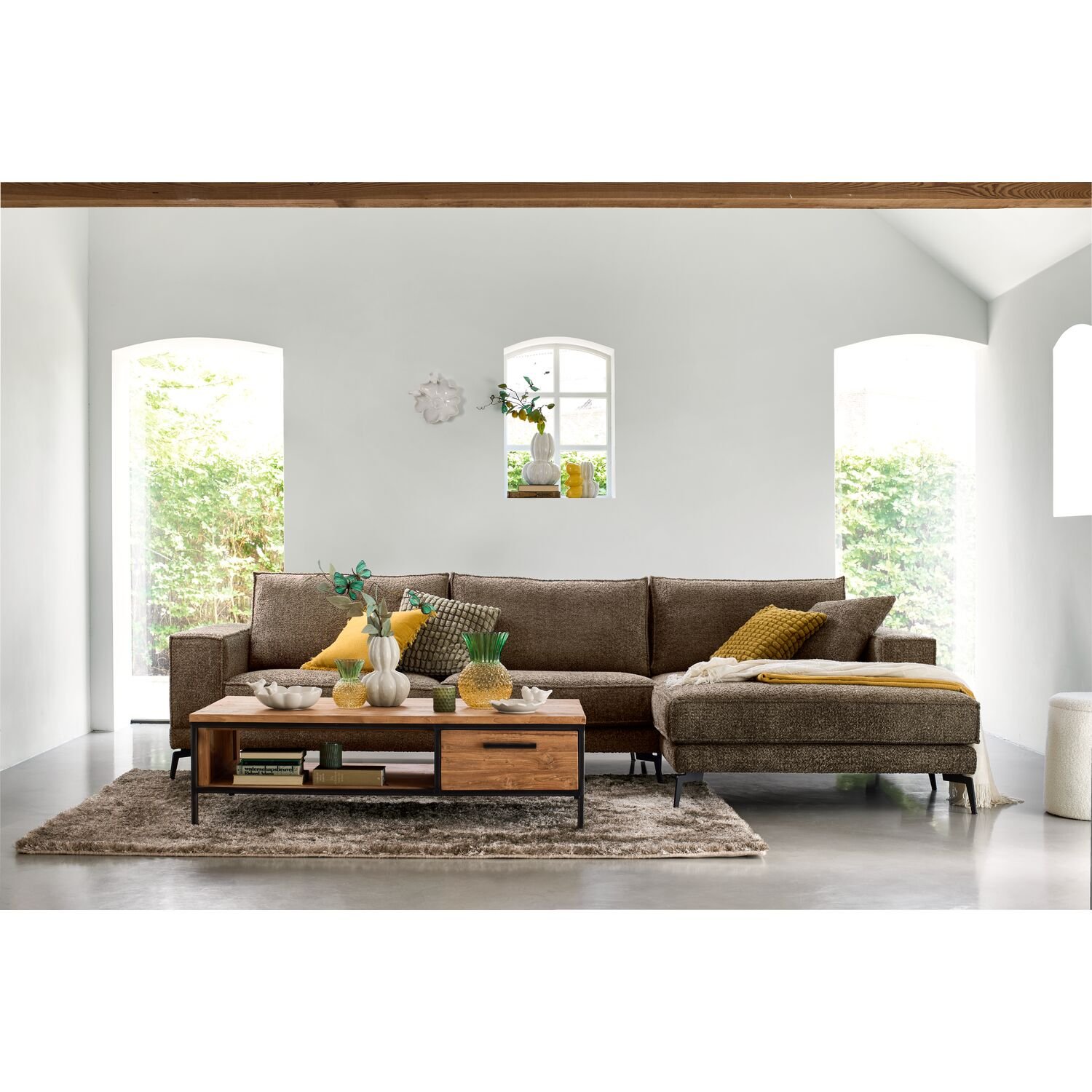 Hoekbank Andelo polyether met HR schuim en visco wood