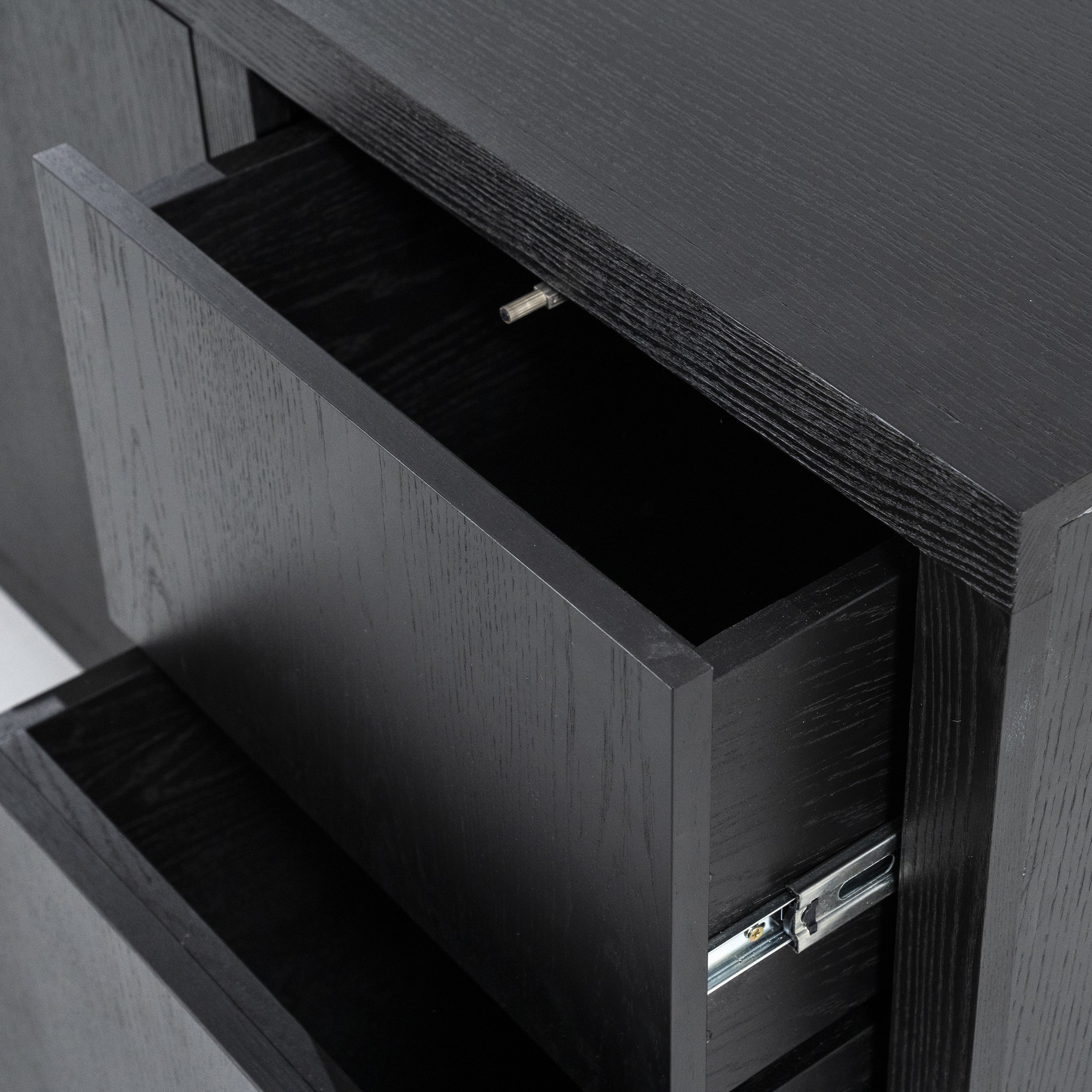 Dressoir Helvo 2 deuren 2 lades 2 open vakken in zwart