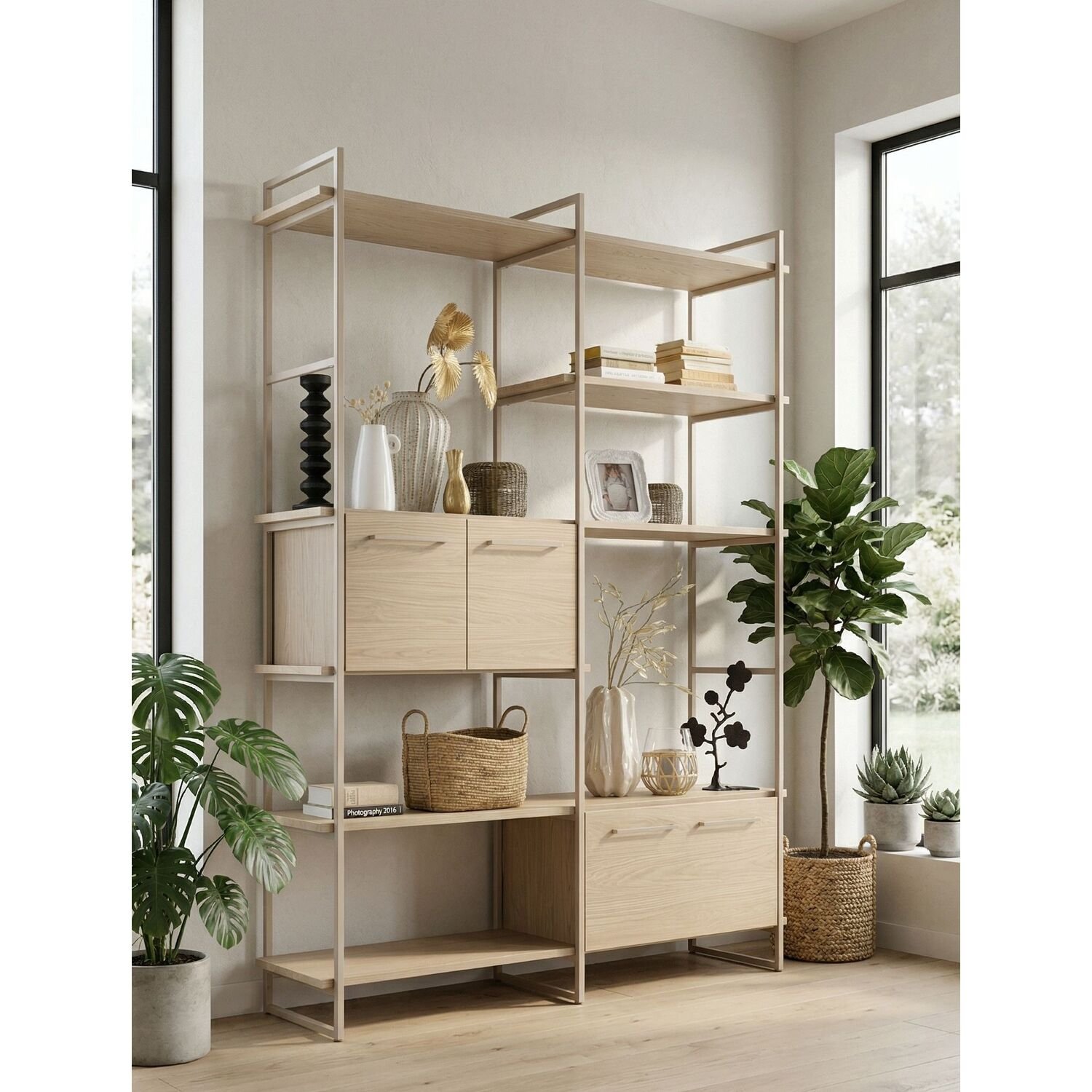 Wandkast Sistema in misty oak met stonegrey