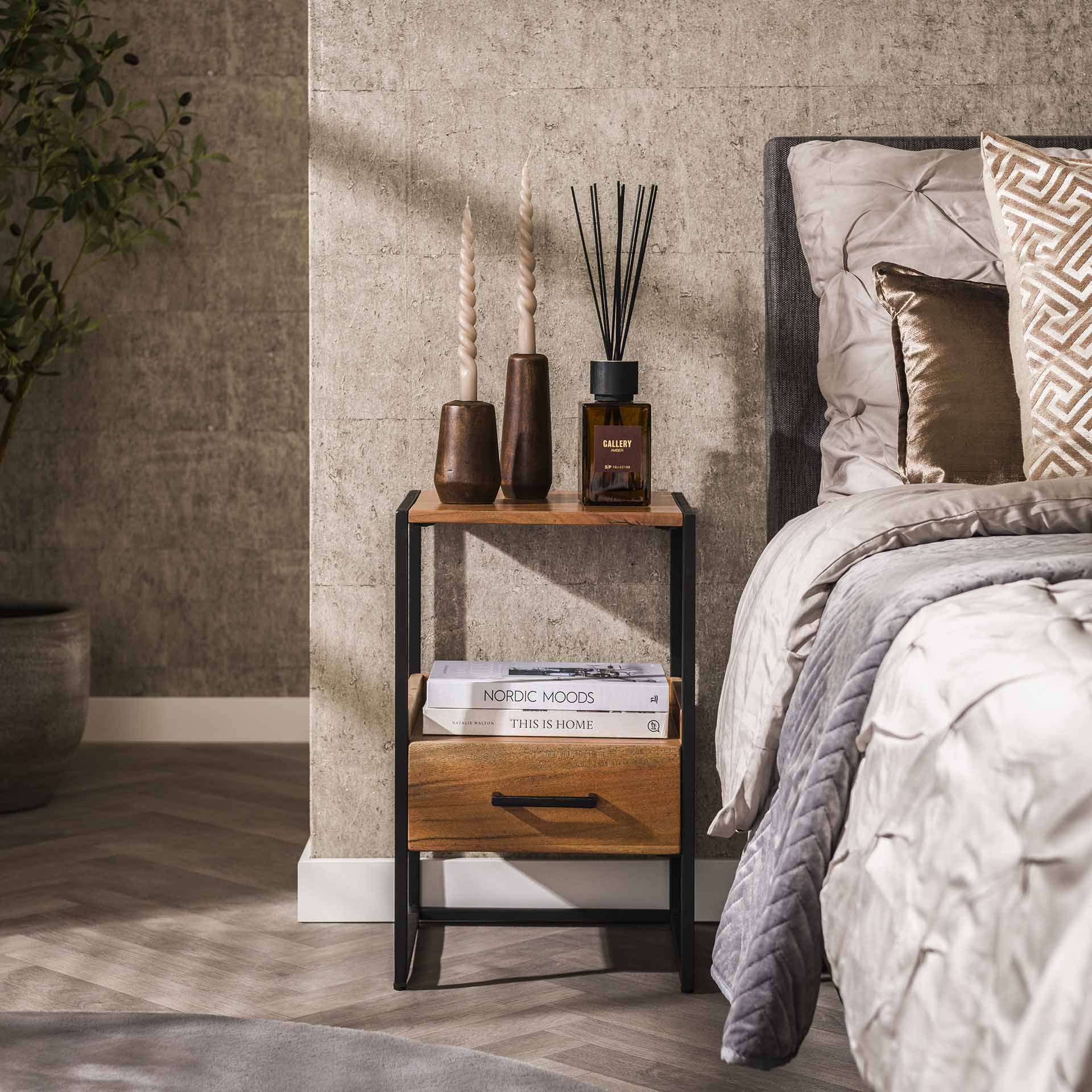 Nachtkastje 1L XS niche / Massief acacia naturel