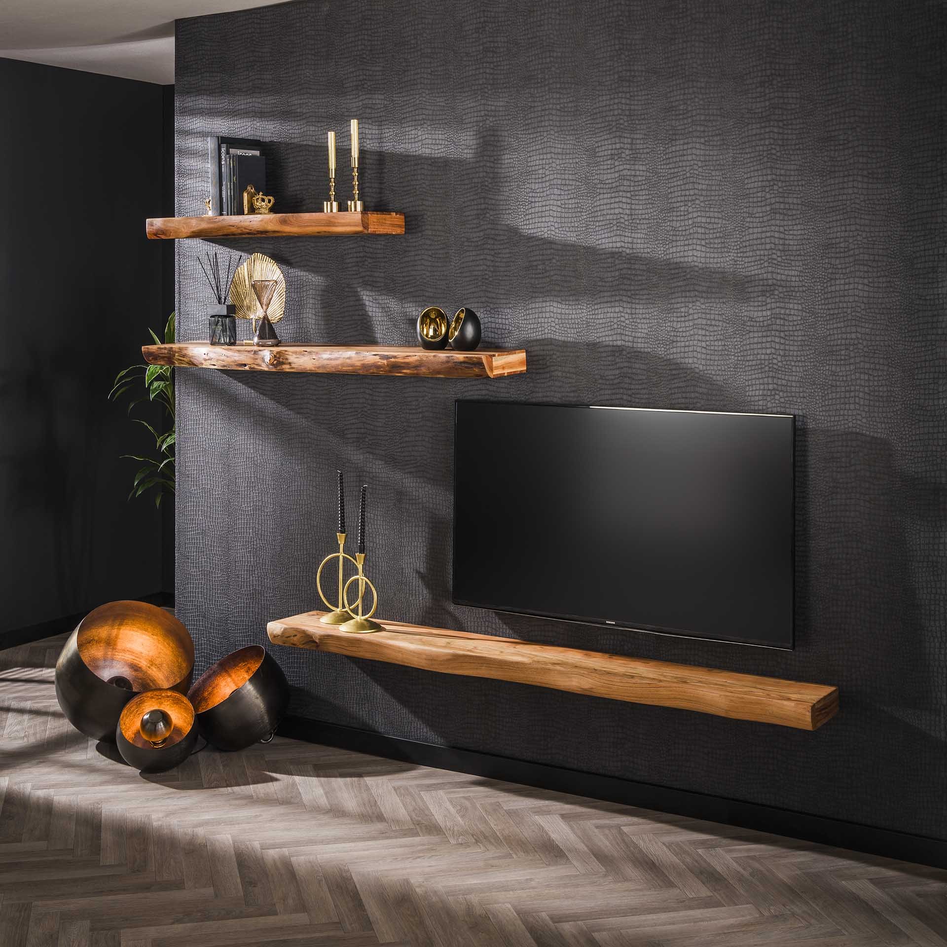 Wandplank 200 tree / Massief acacia naturel