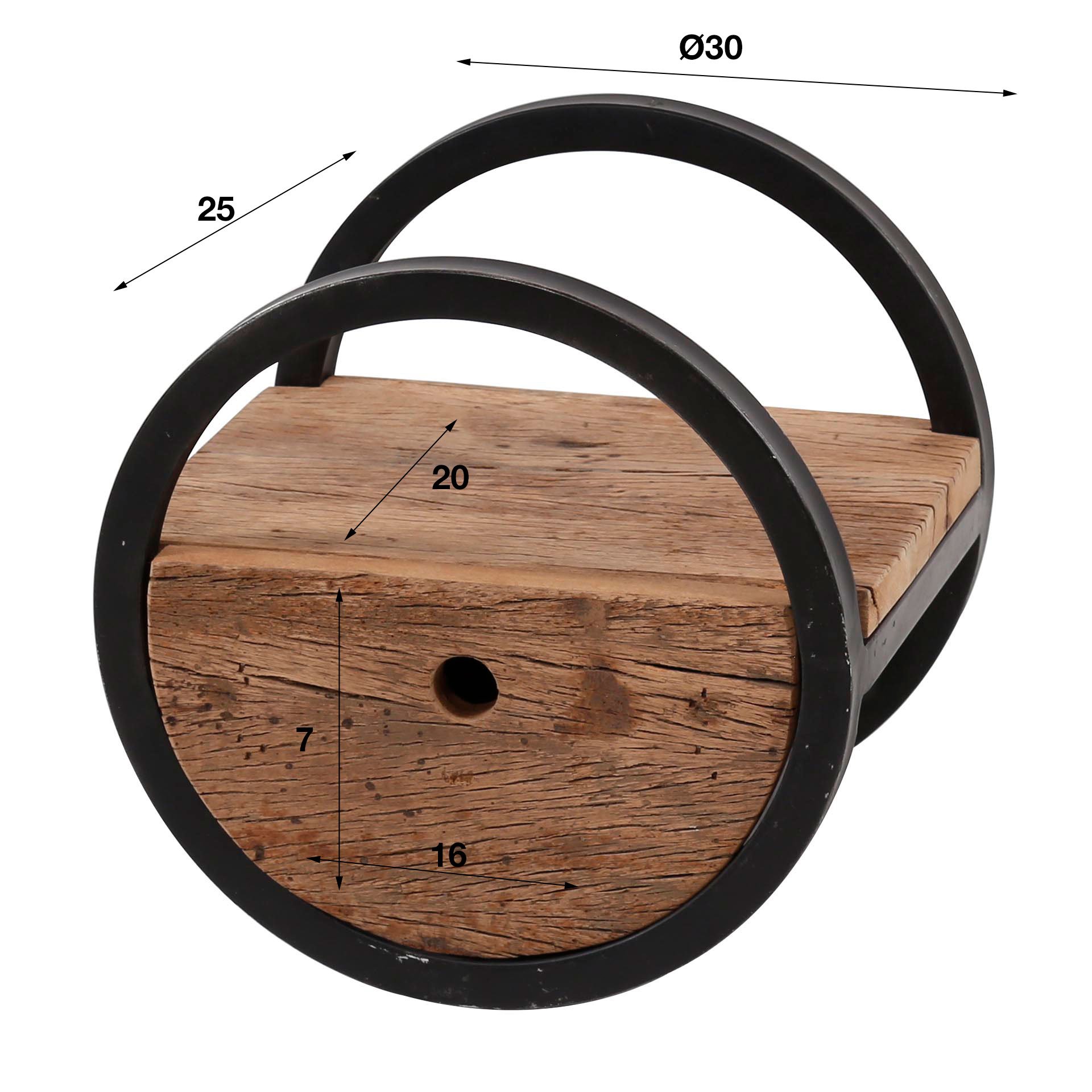 Wandschap circular Ø30 met lade / Robuust hardhout
