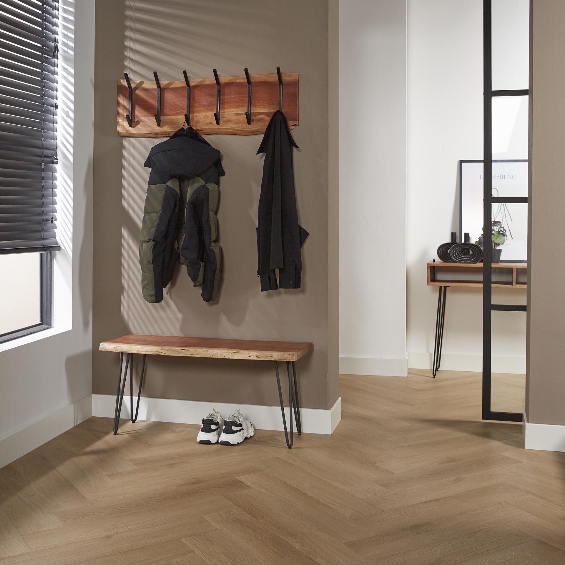 Kapstok edge 2x6 haken / Massief acacia naturel