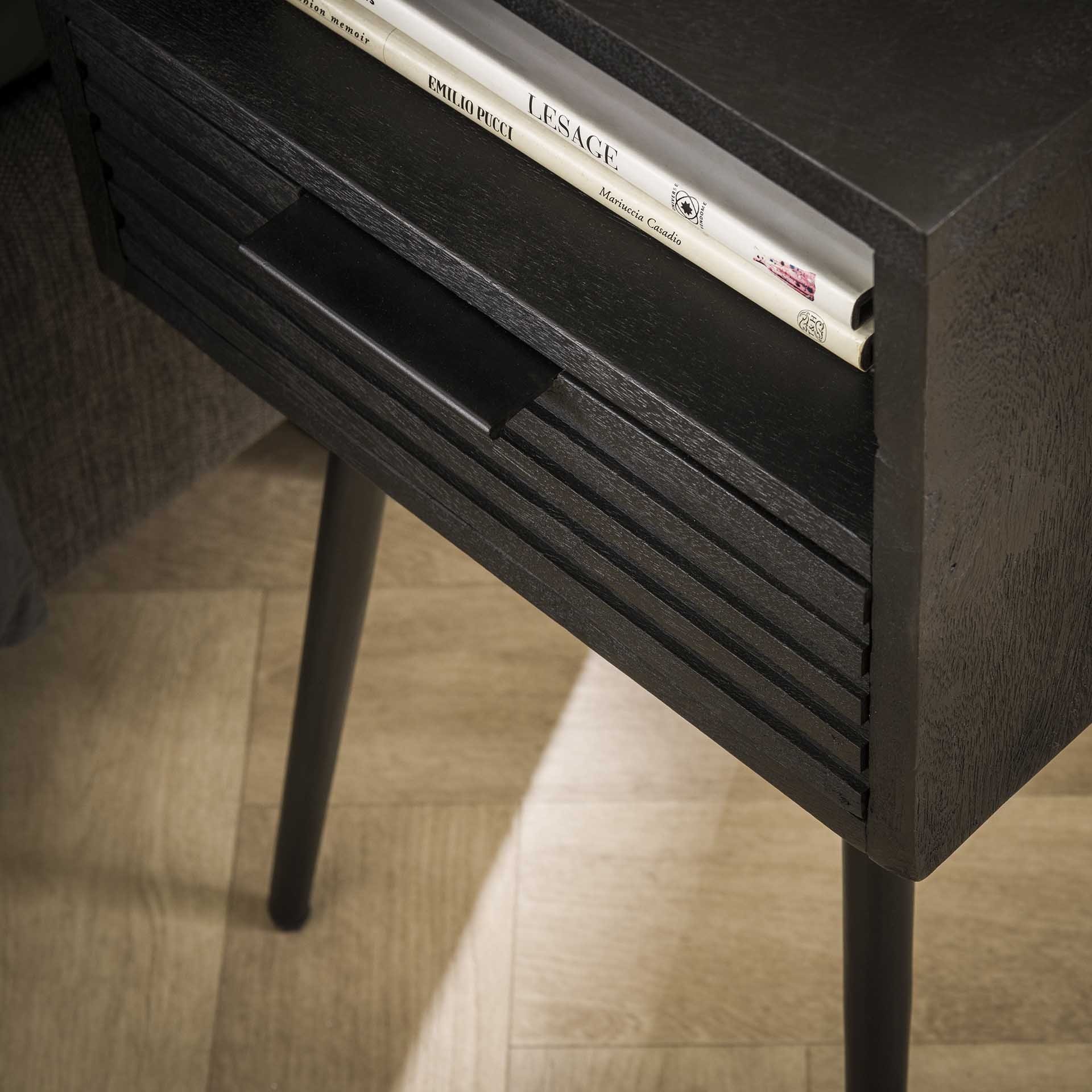 Nachtkastje 1L marina / Massief mango zwart