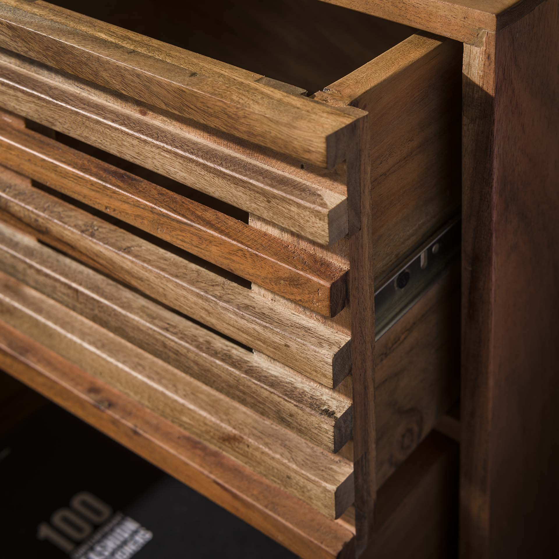 Nachtkastje 2 lades slide / Massief acacia naturel