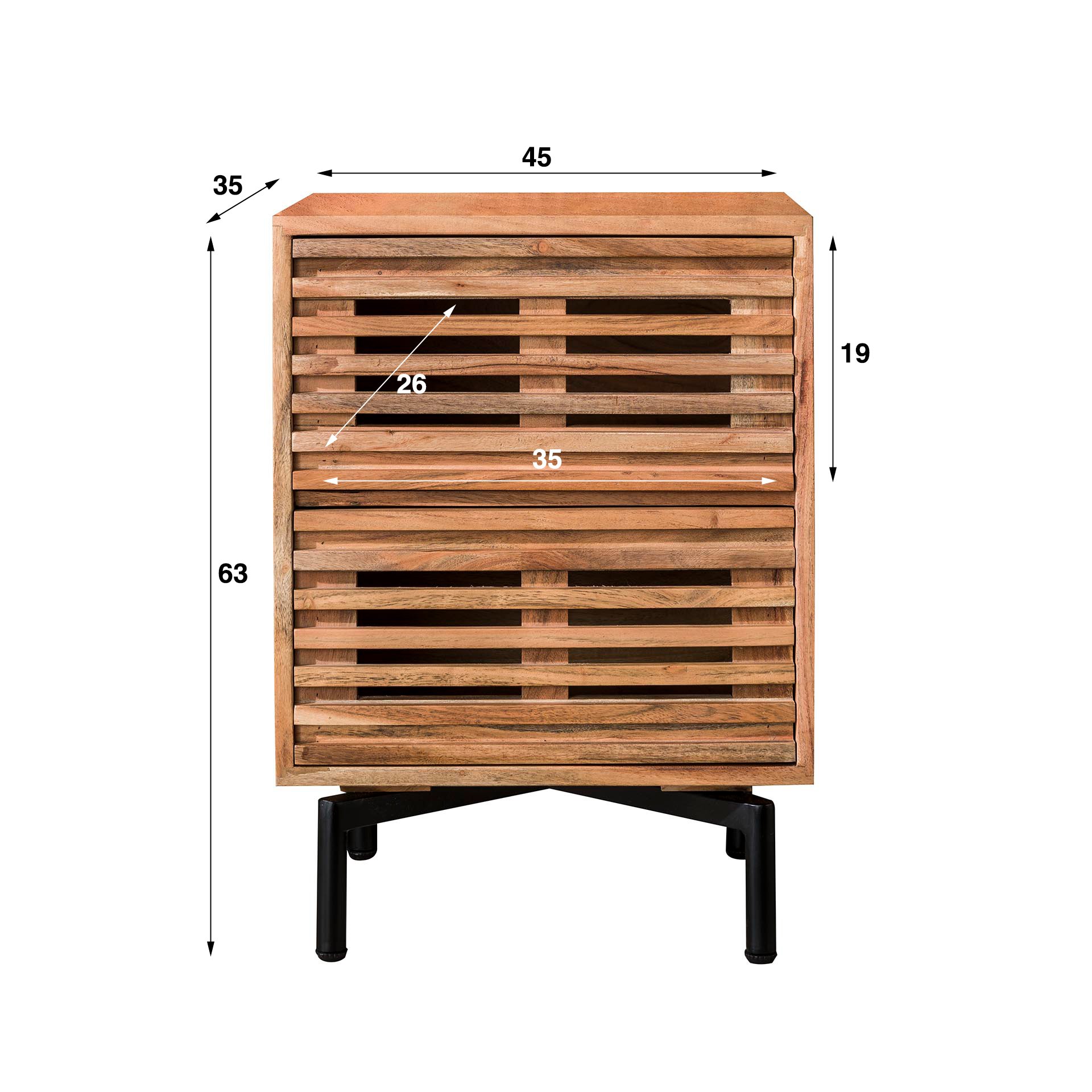 Nachtkastje 2 lades slide / Massief acacia naturel