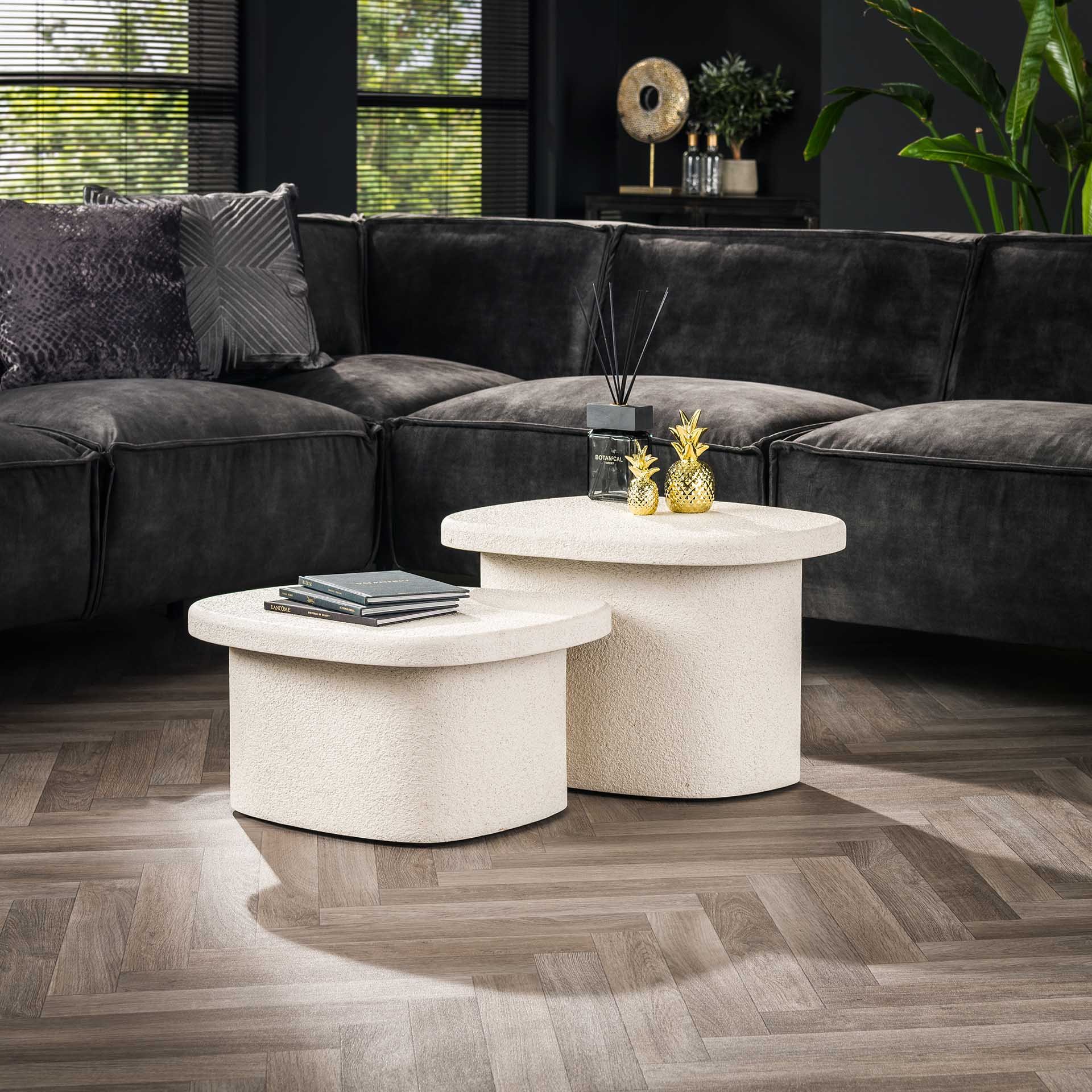 Salontafel set/2 stone organic / Marmer composiet