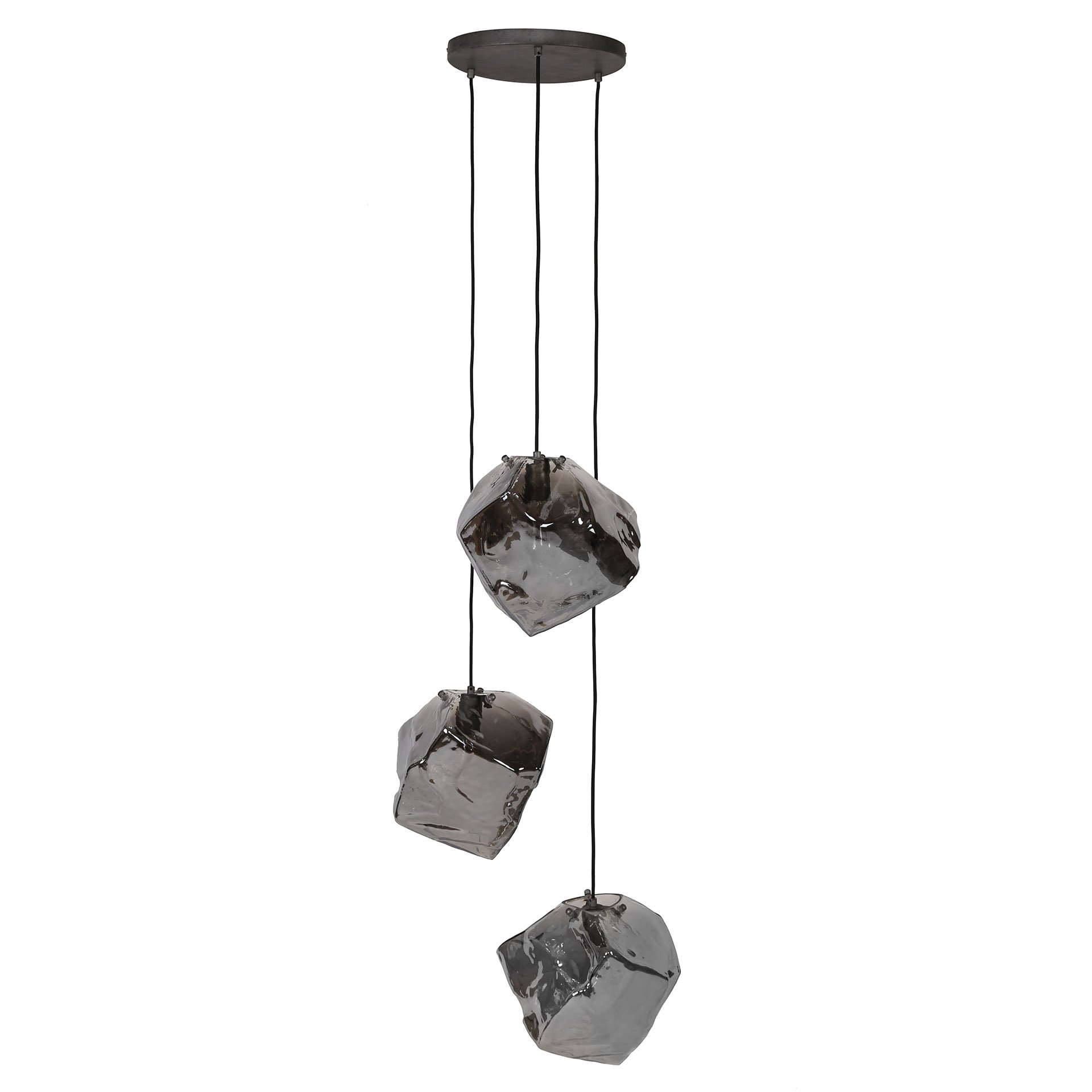 Hanglamp 3L rock chromed getrapt / Chromed glas