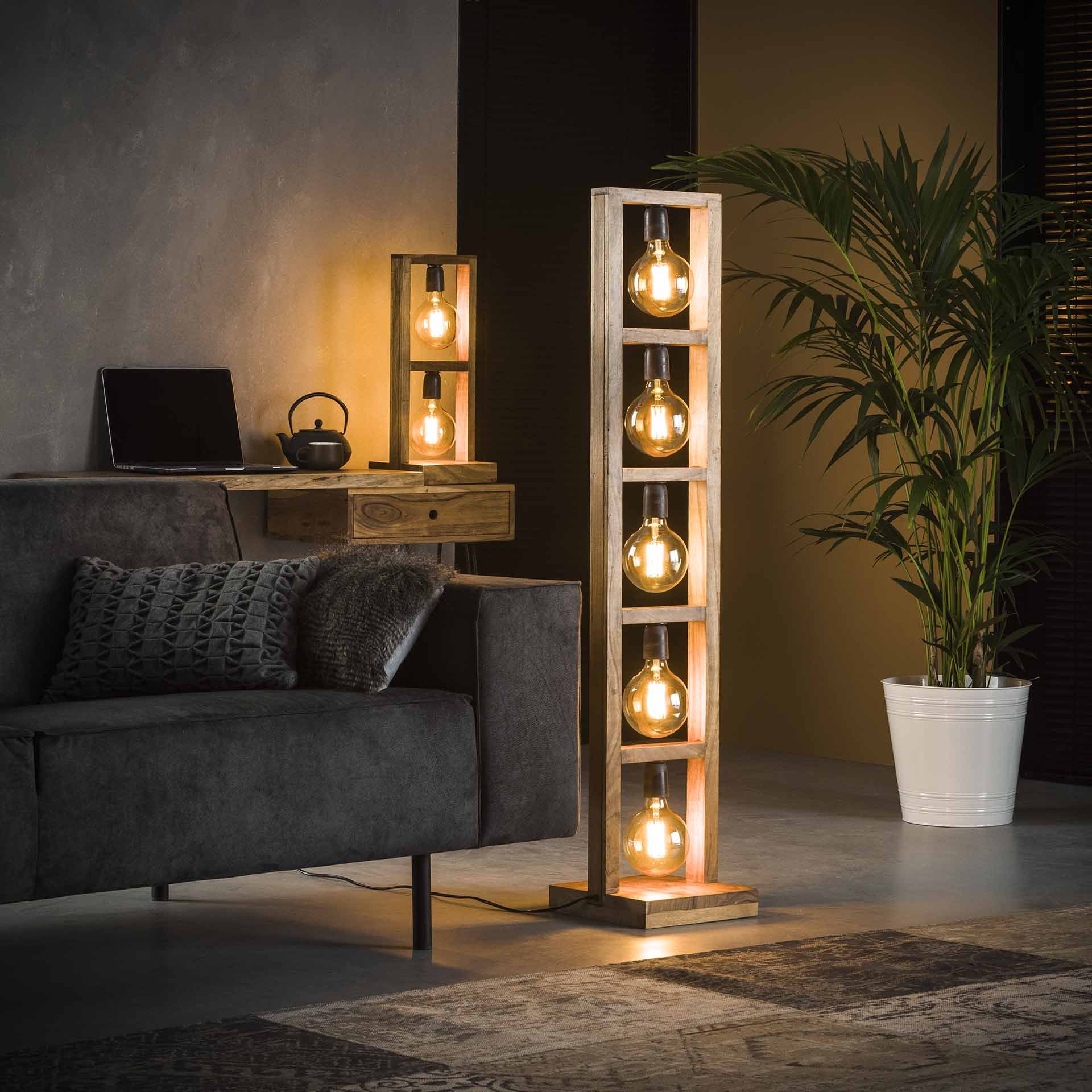 Vloerlamp 5L modulo houten frame / Massief acacia naturel