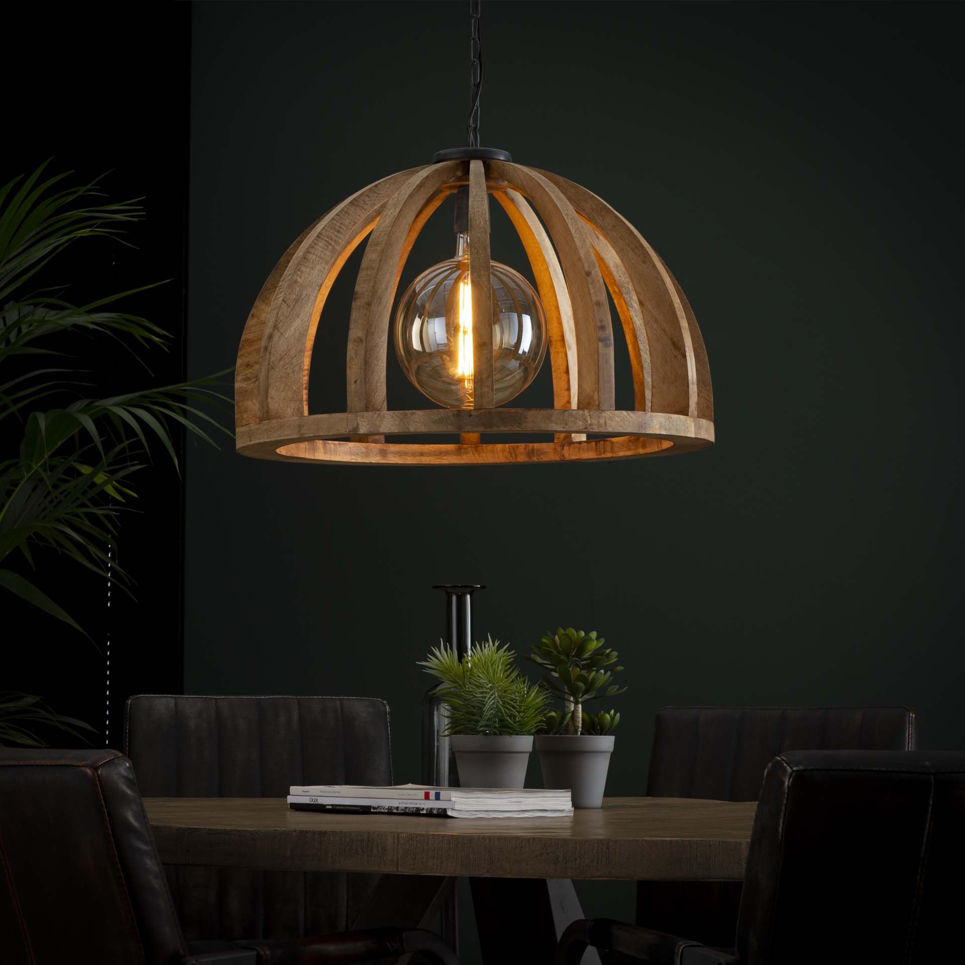 Hanglamp Ø60 gebogen houten spijlen / Massief mango naturel / Massief mango naturel