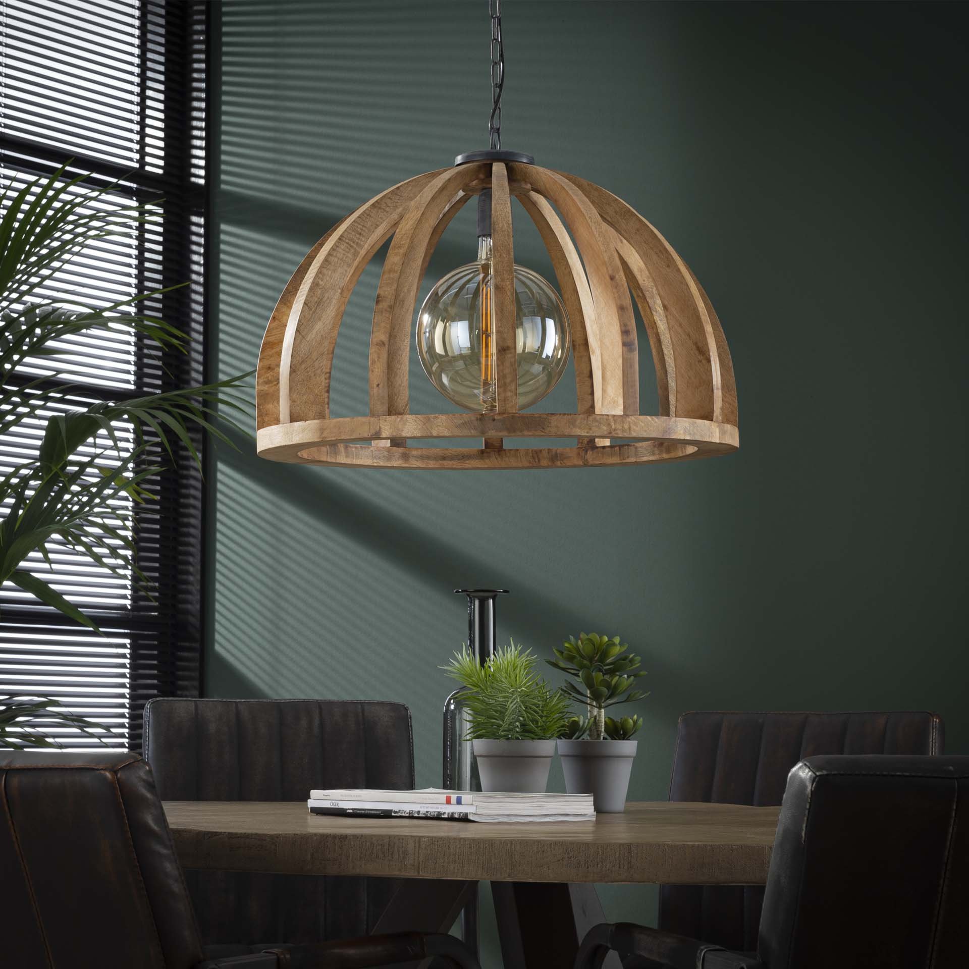 Hanglamp Ø60 gebogen houten spijlen / Massief mango naturel / Massief mango naturel