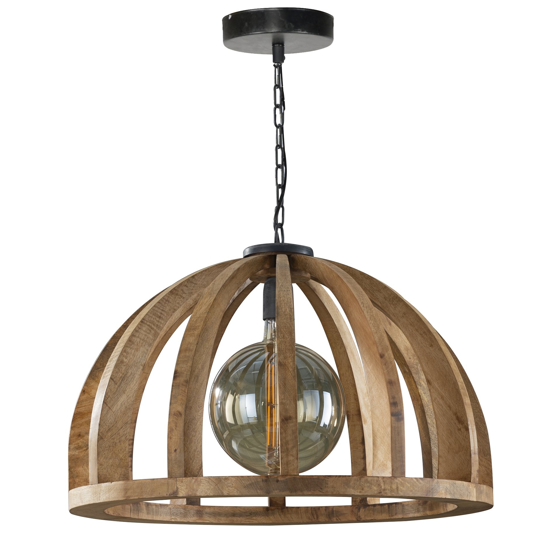 Hanglamp Ø60 gebogen houten spijlen / Massief mango naturel / Massief mango naturel