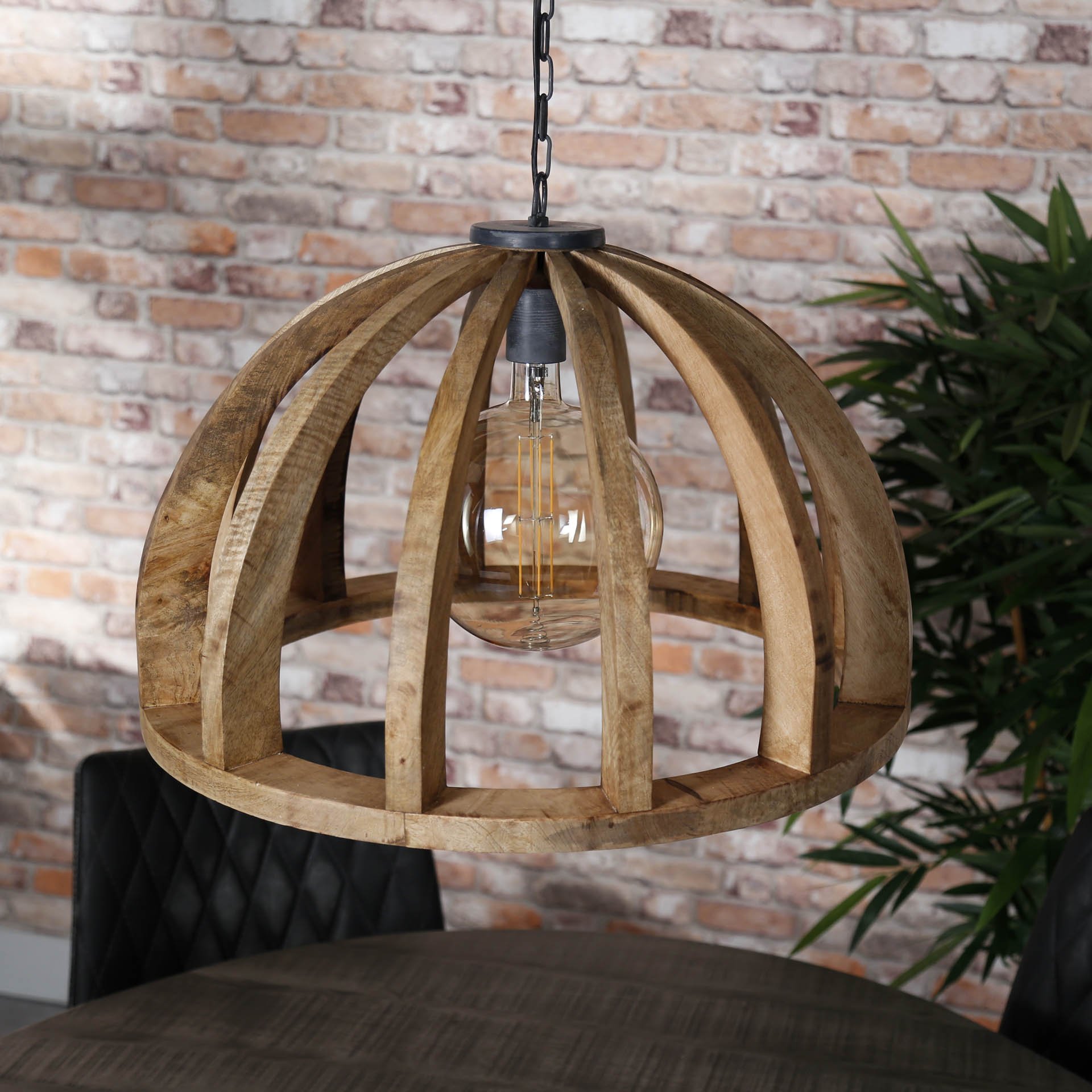 Hanglamp Ø60 gebogen houten spijlen / Massief mango naturel / Massief mango naturel