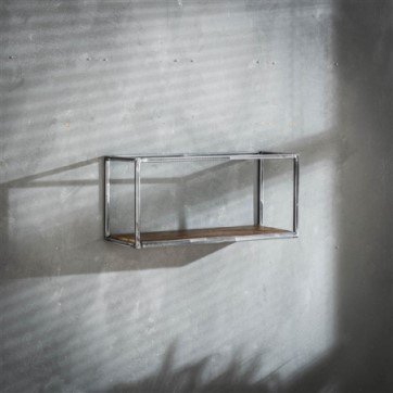 Wandschap Ranco robuust hardhout en grijs metaal, 65x25x30 cm