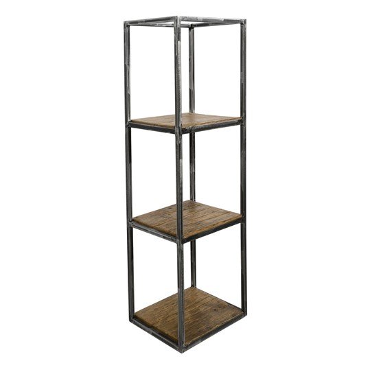 Wandschap Ranco robuust hardhout en grijs metaal, 30x25x100 cm