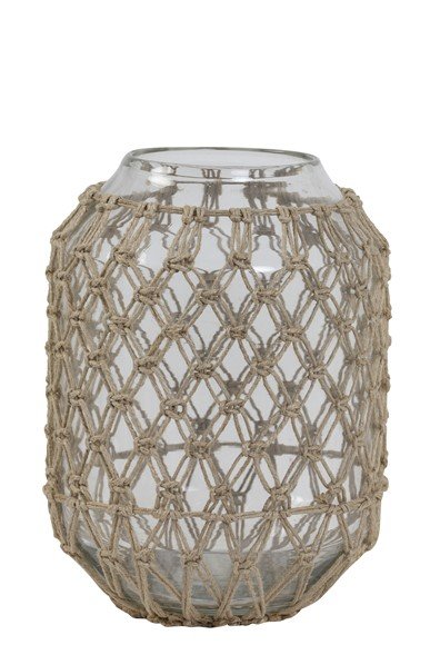 Vaas Azzano helder glas en jute, 20x27 cm