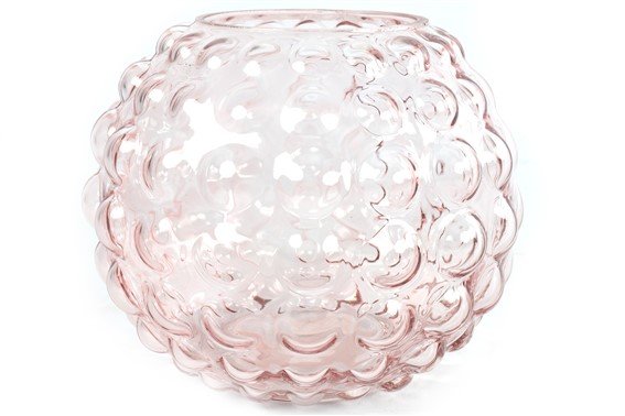 Theelichthouder Mandino roze glas, 18x15 cm
