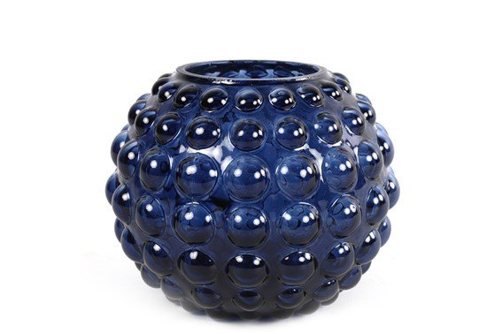 Theelichthouder Mandino blauw glas, 15x12 cm