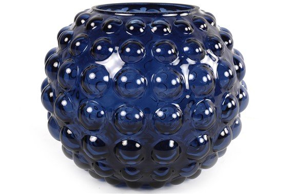 Theelichthouder Mandino blauw glas, 18x15 cm