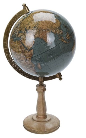 Wereldbol Globo grijs op houten voet, 15 cm