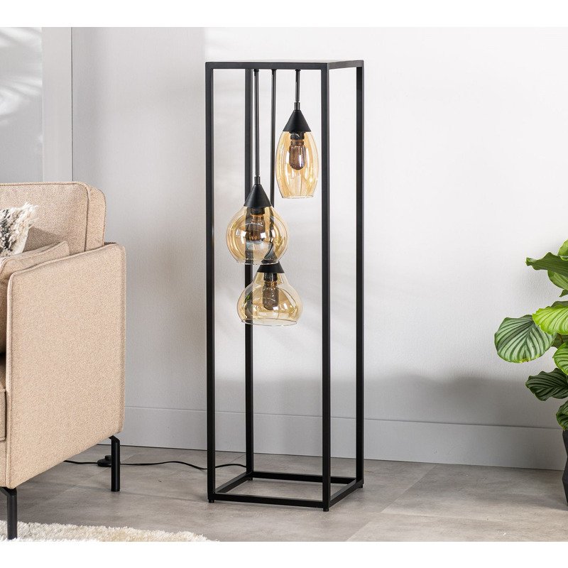 Vloerlamp Lungo frame amber glas 3-lichts