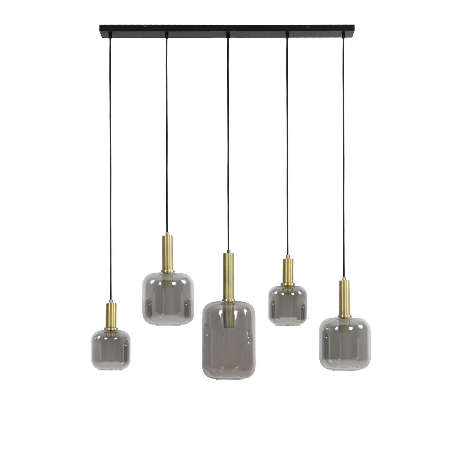 Hanglamp Peglio smoke + antiek brons 5 lampen