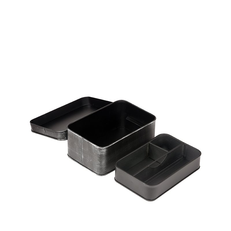 Opbergblik Make-up zwart metaal, 21x15x9 cm