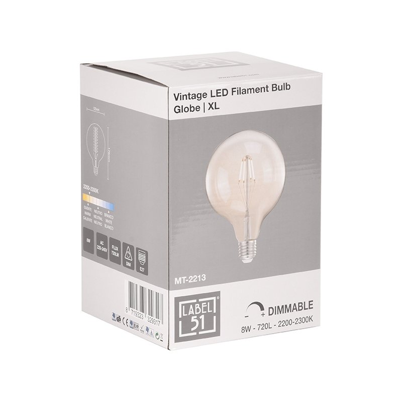 Led Kooldraadlamp Bol warm glas, 12,5x17,6 cm