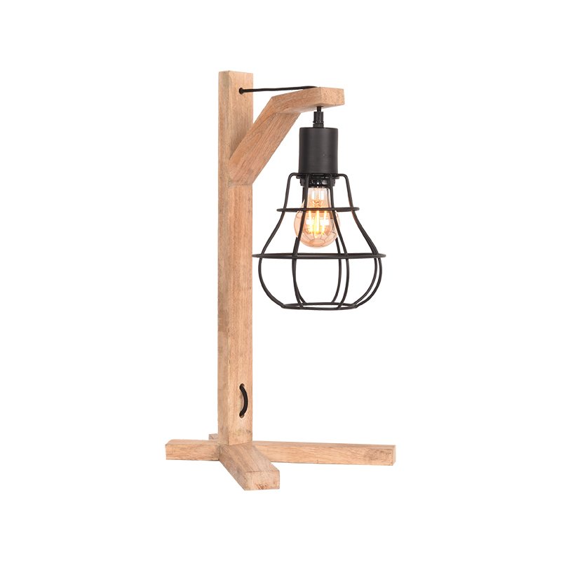 Tafellamp Drop zwart metaal en naturel mangohout, 29x34x53 cm