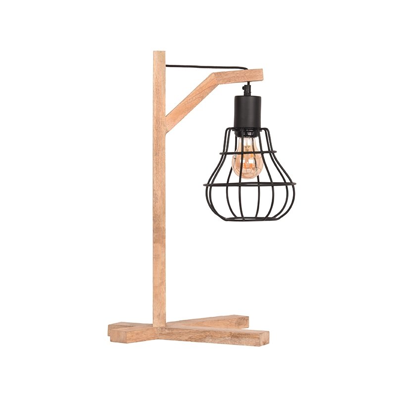 Tafellamp Drop zwart metaal en naturel mangohout, 29x34x53 cm