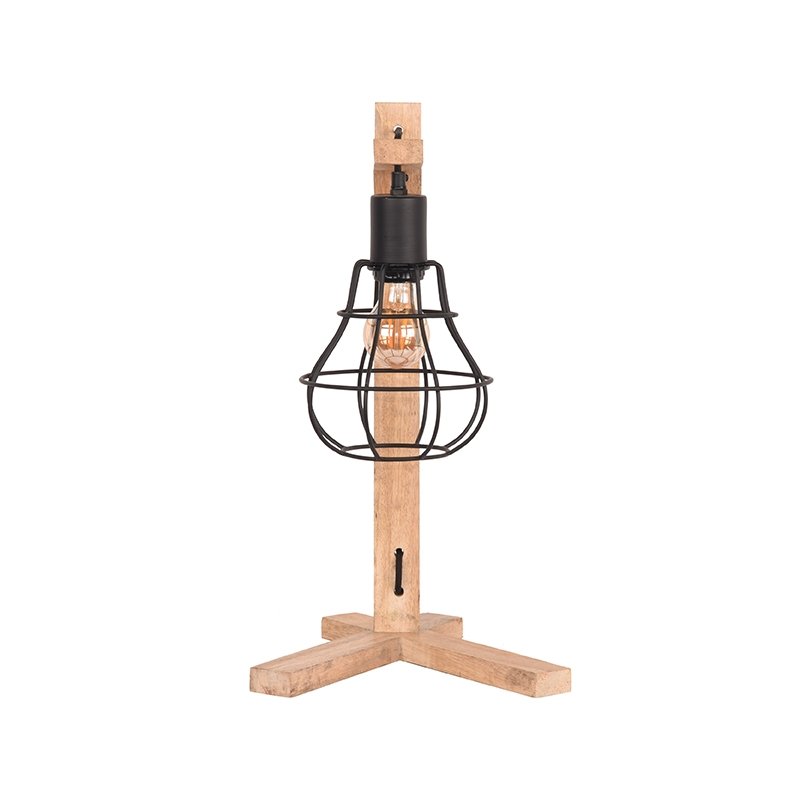 Tafellamp Drop zwart metaal en naturel mangohout, 29x34x53 cm