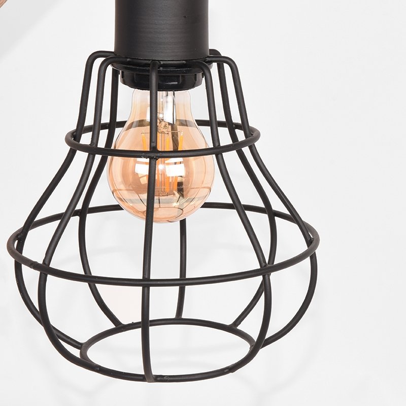 Tafellamp Drop zwart metaal en naturel mangohout, 29x34x53 cm