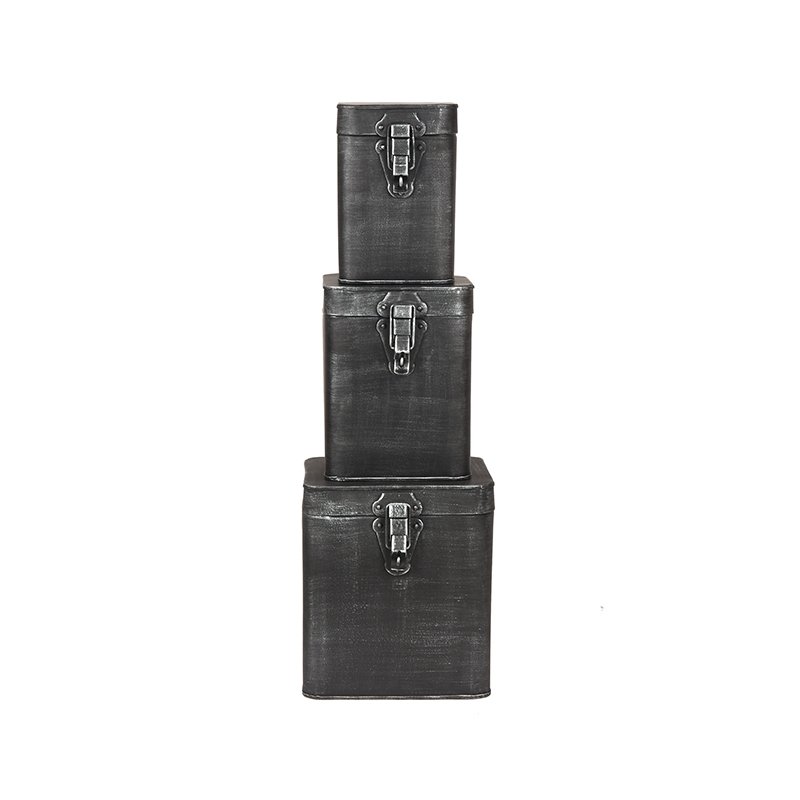 Opbergbox Clip antiek zwart metaal, 12x13x17 cm
